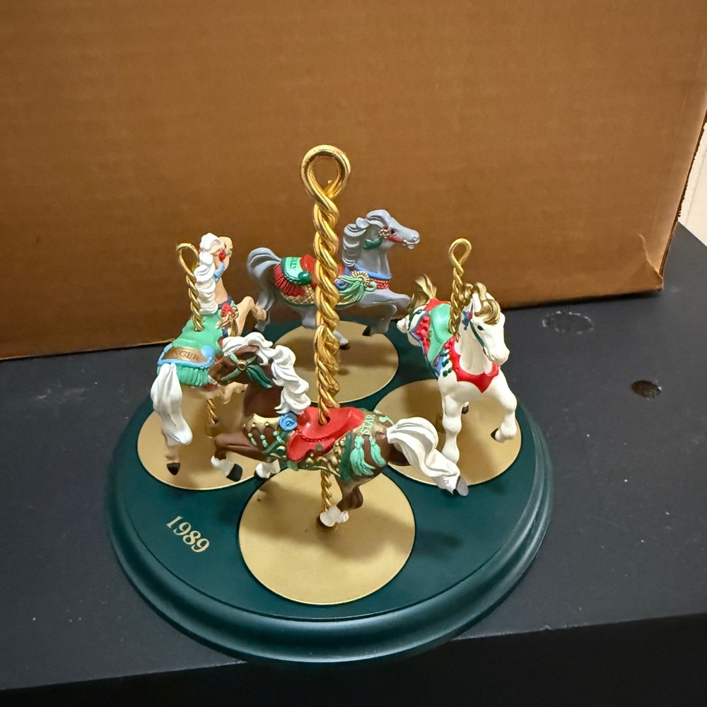 Carousel Horse Figurine Set with Gold Accents